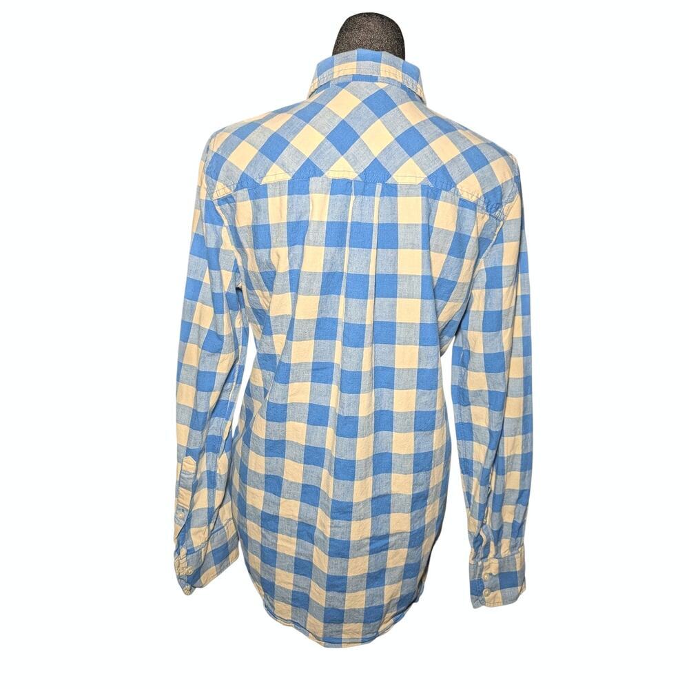 J. Crew "Boy Fit" Flannel Button Down Shirt Women's Sz Small Blue Cream Gingham - Picture 2 of 10